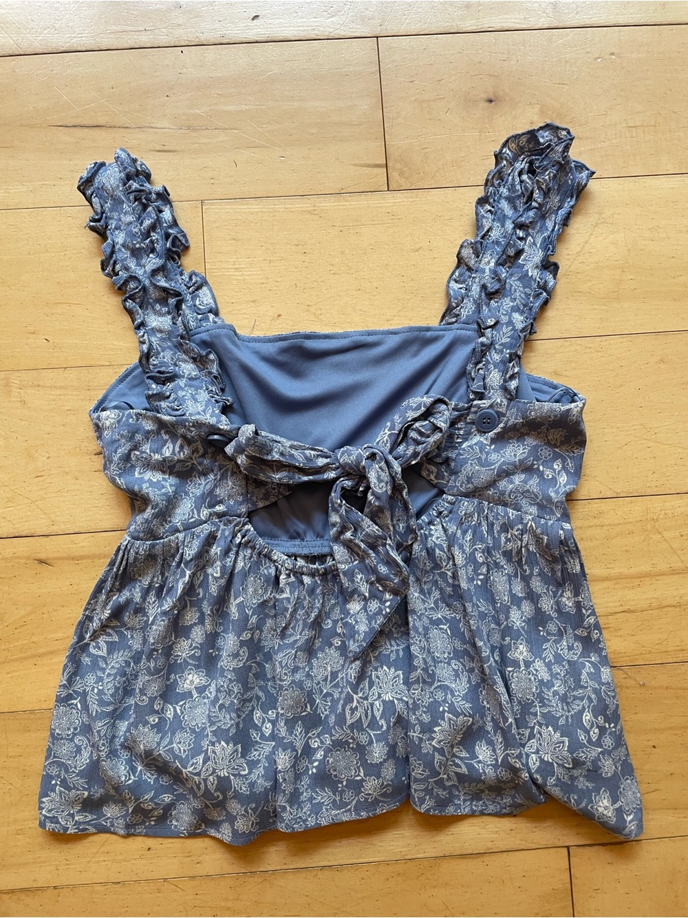 Blue Floral Ruffle Strap Tank - Picture 2 of 3
